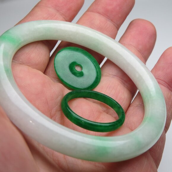 "Natural Jade bangle + FREE Jade Ring & Jade Donut 58mm " - Picture 2 of 3